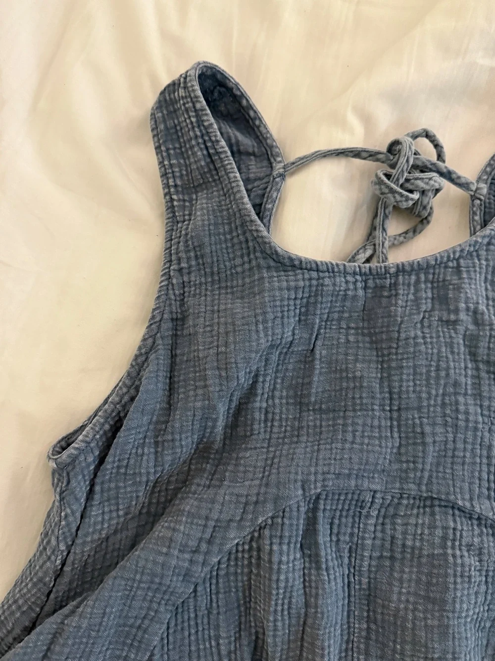 Easel Blue Gauze Sleeveless Trapeze Mini Dress - Picture 4 of 9